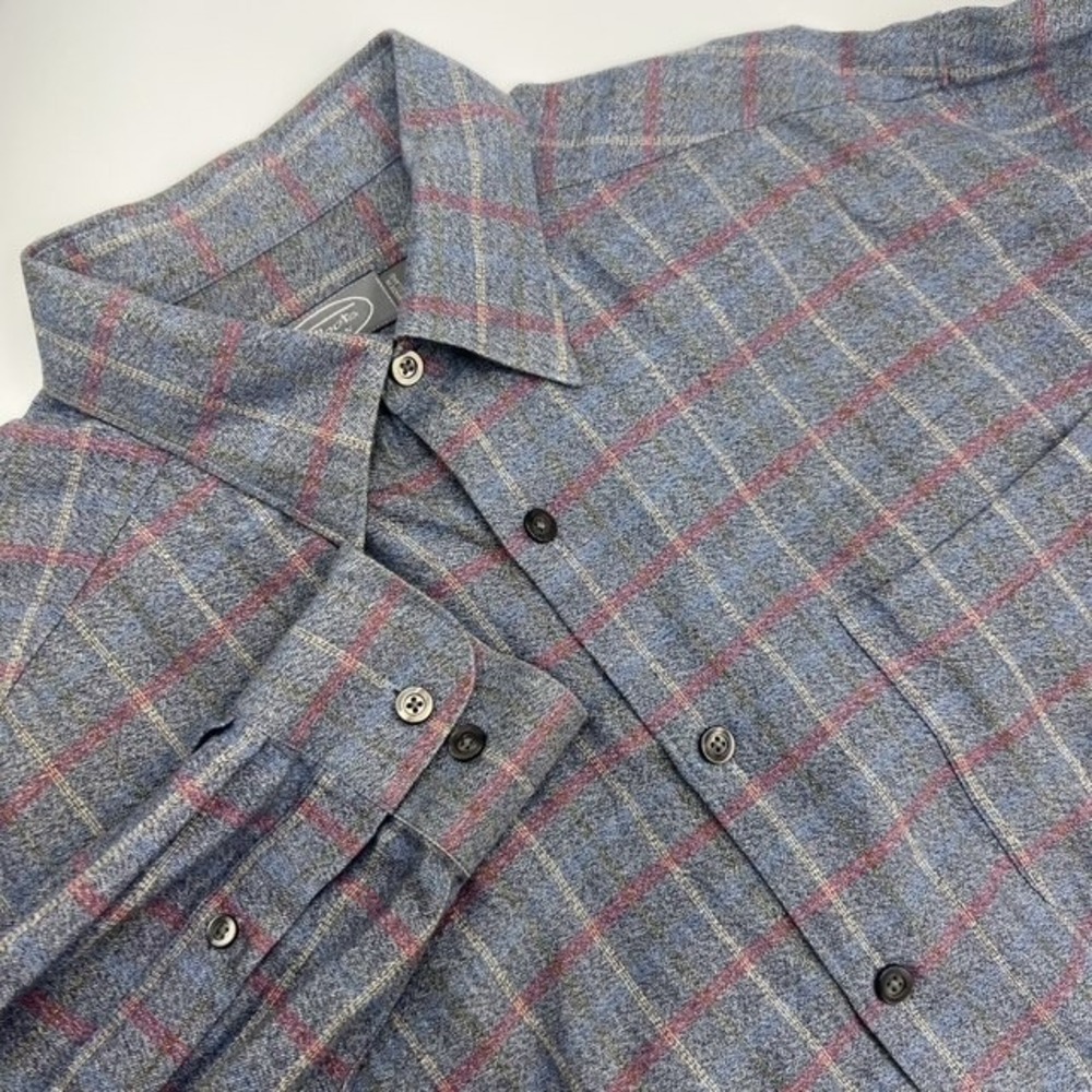 Talbots Men's Gray/Blue/Red Plaid Check Button Up Long‎ Sleeve Shirt Size Large